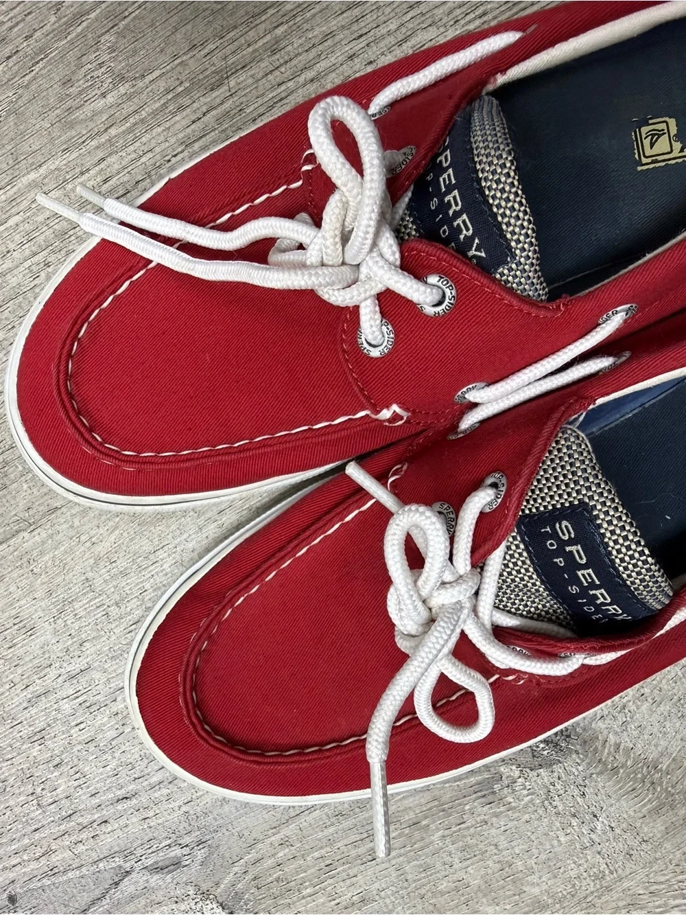Sperry Red Canvas Men’s Boat Shoes with White Laces